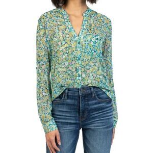 Kut from the Kloth Jasmine Button Front Sheer Long Sleeve Blouse Size XS NWT